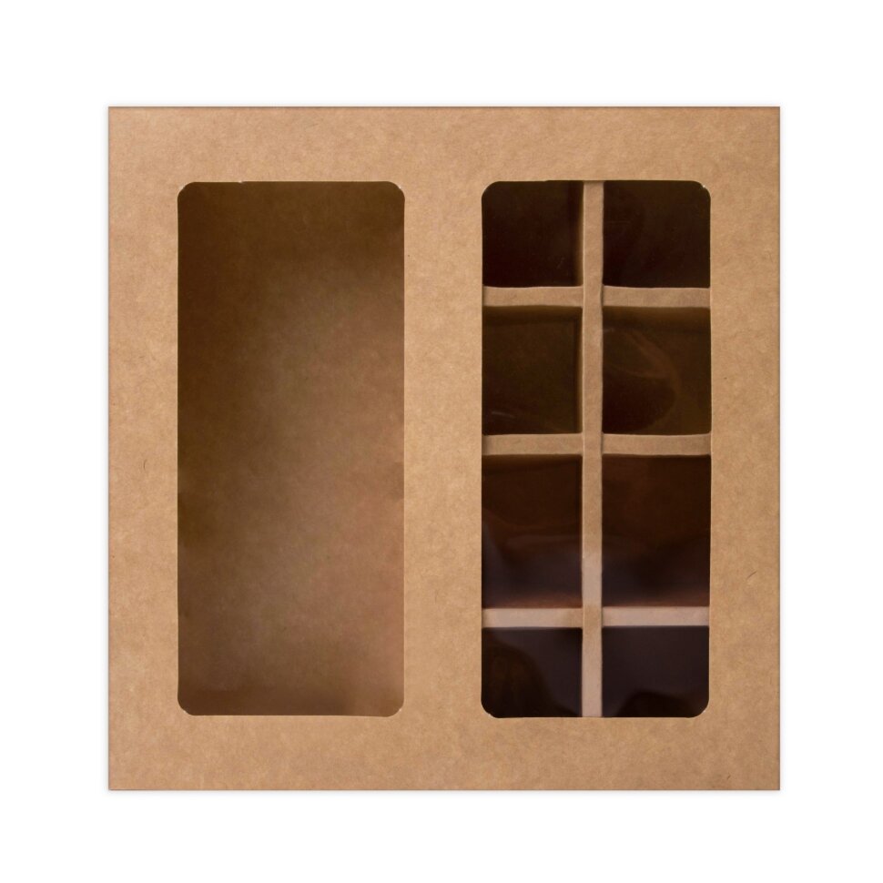 Коробка складная под 8 конфет + шоколад, крафт, 17,7 х 17,8 х 3,8 см.(Китай)(4585)