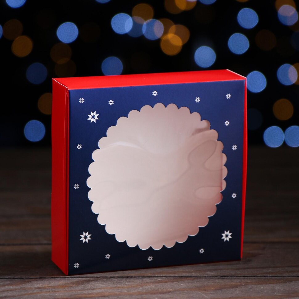 Подарочная коробка с окном "Новогодняя абстракция", 11,5 х 11,5 х 3 см.(Россия)