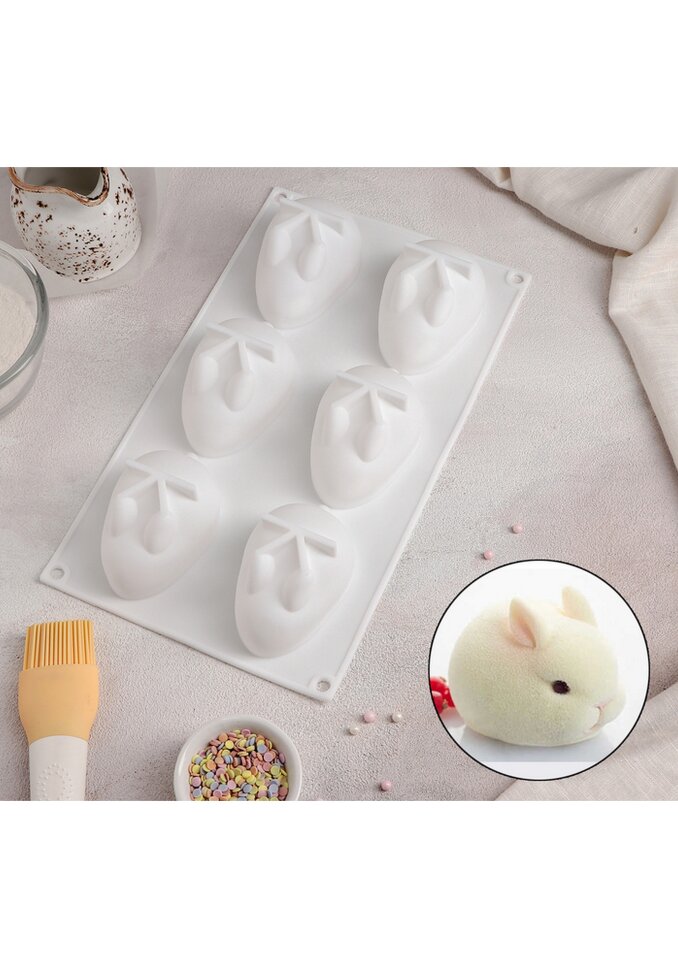 Форма силиконовая для муссовых десертов «Кролик», 6 ячеек.(Китай)(4239)