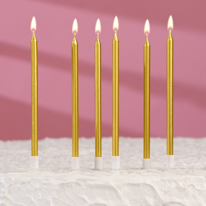 Свечи в торт коктейльные "Шайн", 6 шт, 13,5 см, золотой металлик.(Китай)(2965)