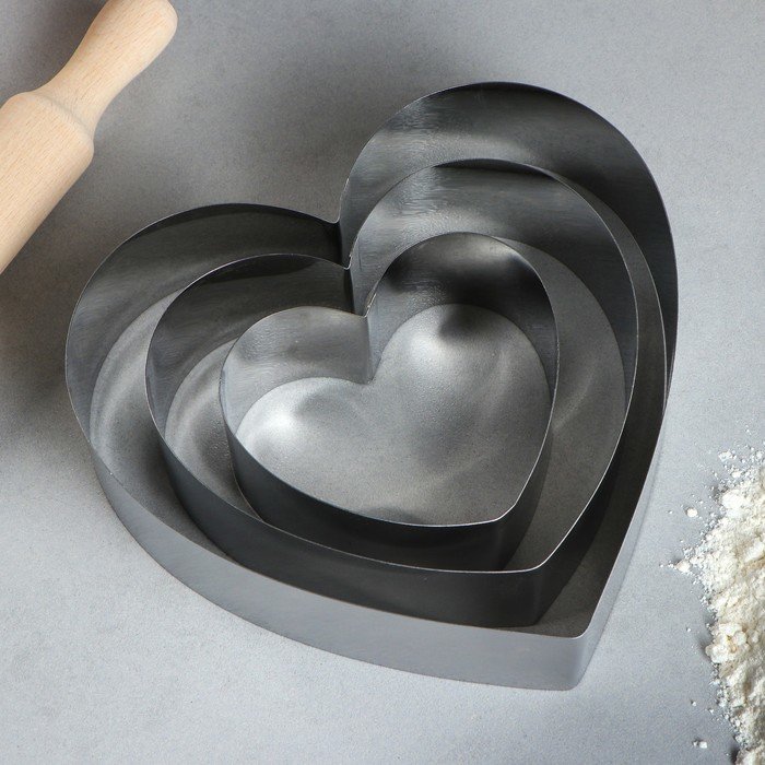 Набор форм для выпечки и выкладки "Сердце",(20 см,15 см,10 см,h-5 см) 3 шт. (Россия)