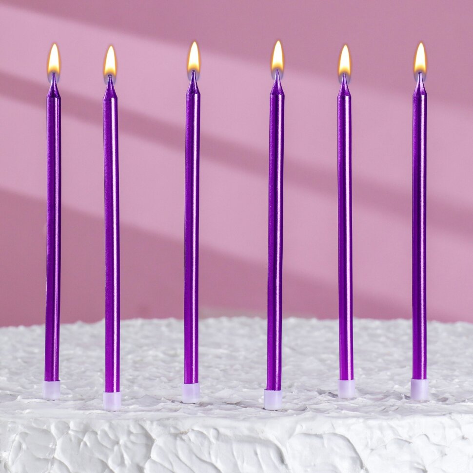 Свечи в торт "Ройс", 6 шт,13 см, фиолетовый металлик.(Китай)(7558)