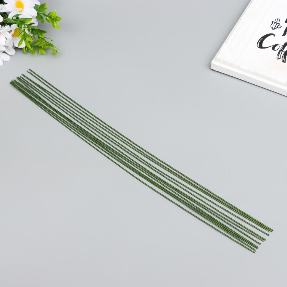 Проволока для творчества "Florico" 1.2 мм, 12 шт, 40 см, в бумажной оплётке, зелёный.(Китай)