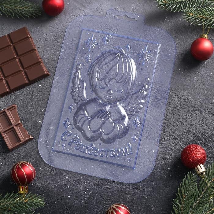 Форма пластиковая для шоколада и конфет «С Рождеством. Ангел».(Россия)(3535)