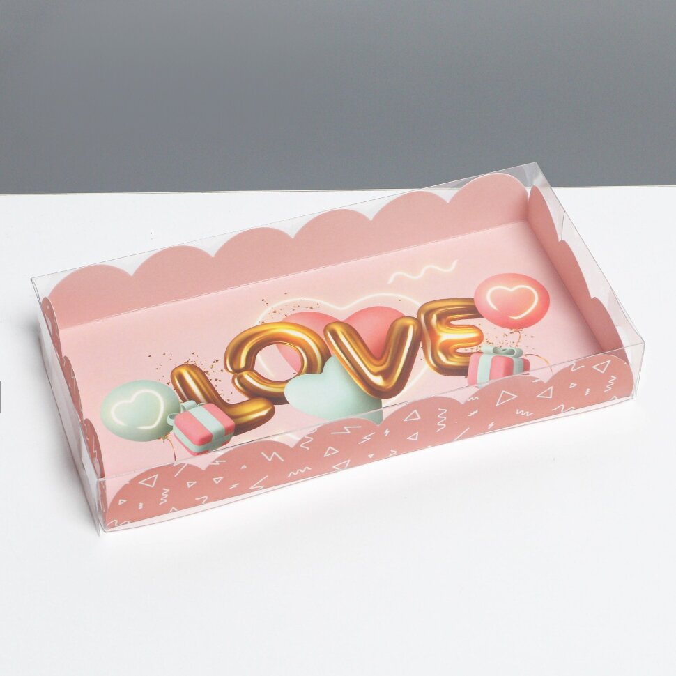 Коробка для кондитерских изделий с PVC крышкой «Воздушная любовь», 10,5 × 21 × 3 см.(Китай)(5231)