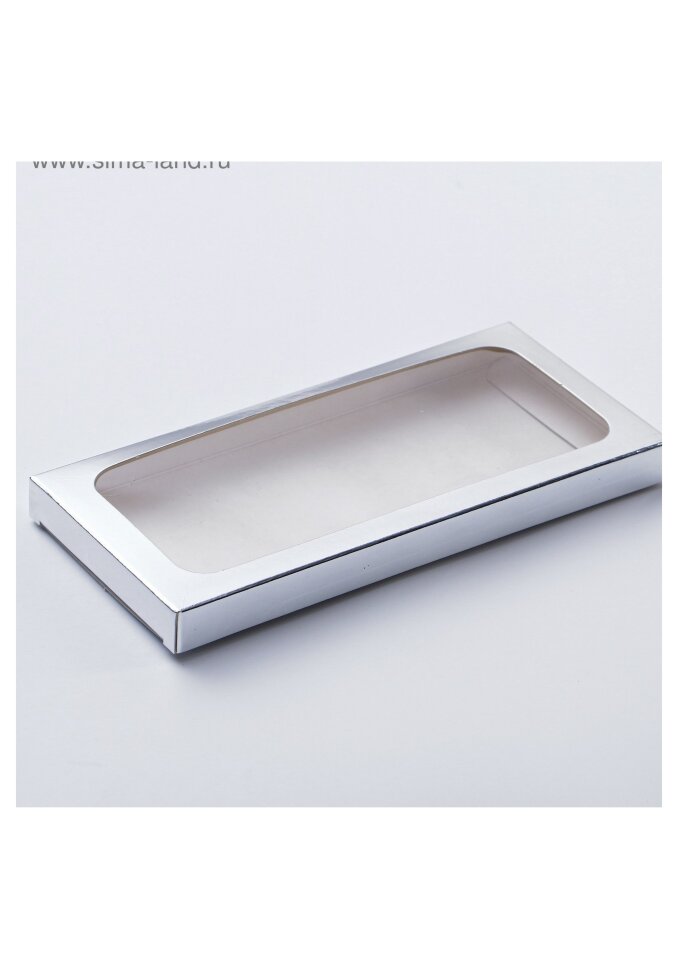 Коробка под плитку шоколада, с окном, серебро, 17 х 8 х 1,4 см.(Россия)