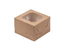 Коробка для бенто-торта с окном 16*16*8 см, крафт.(Россия)