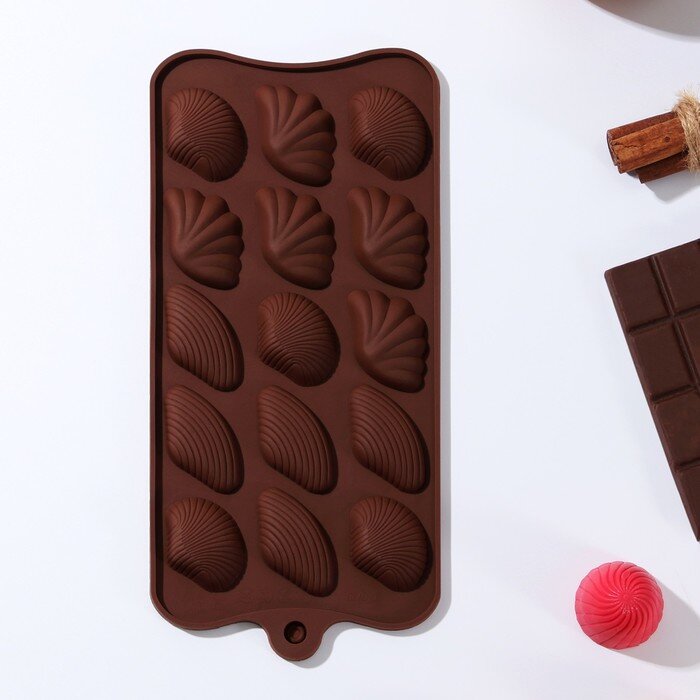 Форма силиконовая для льда и шоколада «Ракушки»,15 ячеек.(Китай)(4847)