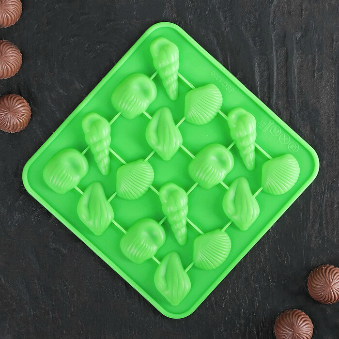 Форма для льда и шоколада "Ракушки", 16 ячеек, 17,3х17,3 см. (Китай)