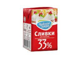 Сливки натуральные "Чудское озеро", жирн. 33%, 200 гр. (Россия)