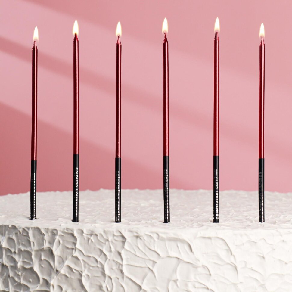 Свечи в торт "Праздник", 6 шт, 16 см, красный с чёрным.(Китай)(2208)